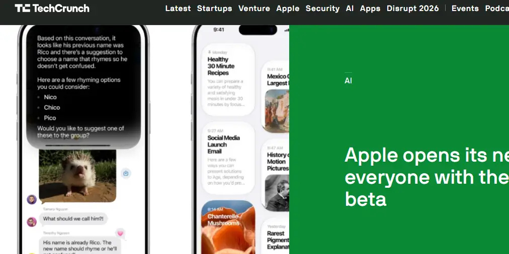 苹果全新AISiri开放公测据外媒TechCrunch报道，苹果正式推送iOS 