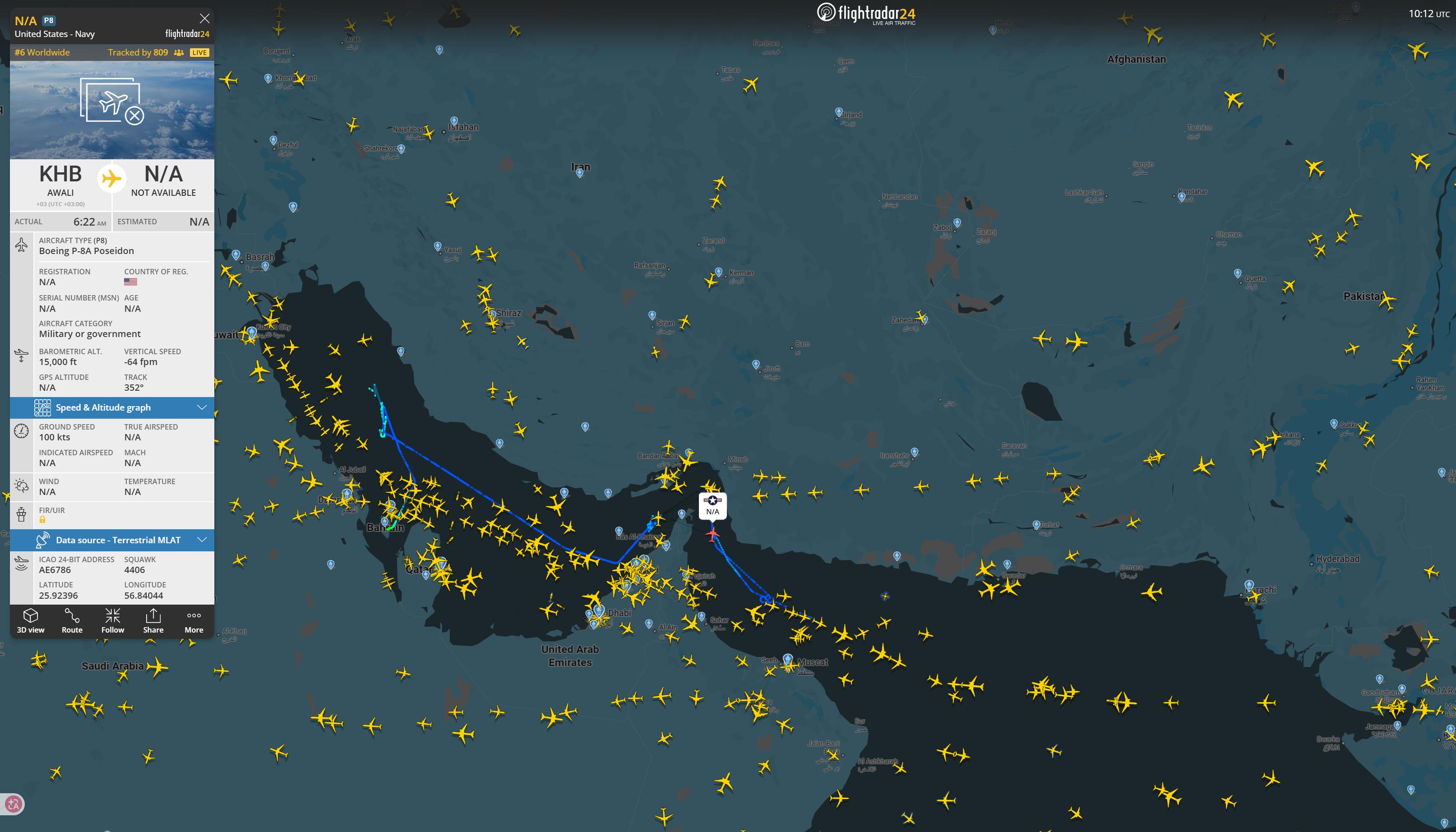 🔻美军 P-8A 此刻正在波斯湾上空飞行。🔻via F24特朗普称已向伊朗告