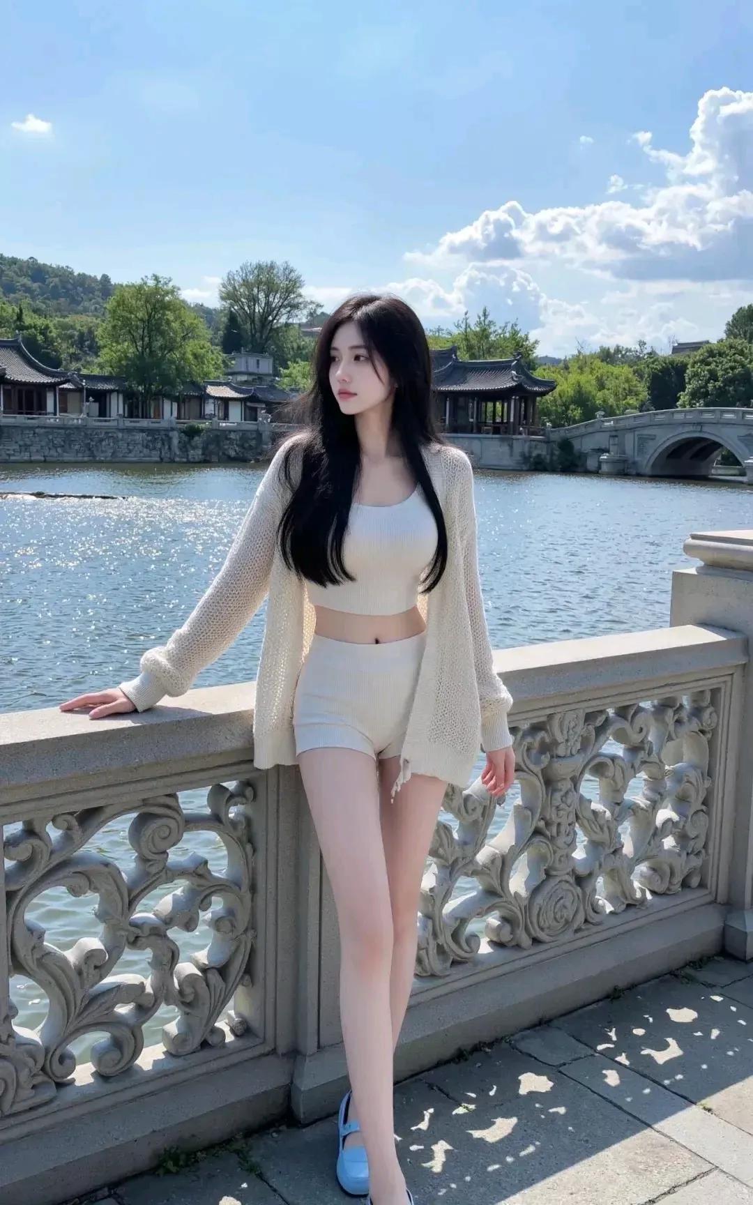 轻纱薄裙，漫步湖畔。轻纱美人图 轻纱薄裙 湖畔棕裙照 轻纱裙写真 仙气轻纱长裙 