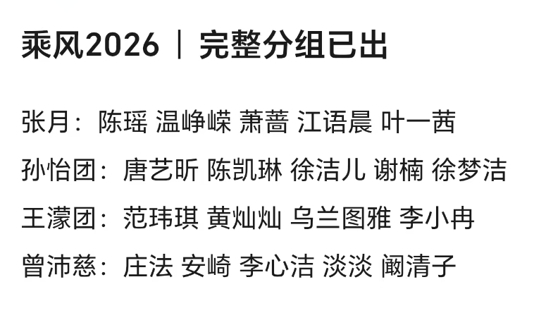 李心洁把自己一路上收服的队友全给孙怡了，孙怡把自己四公的班子全给张月了。 