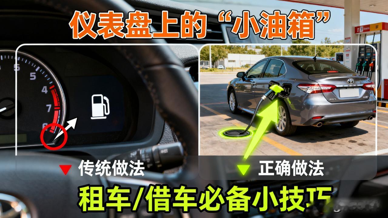 仪表盘上的“小油箱”

仪表盘上的油表，旁边是不是有个小三角箭头？这个箭头指向哪