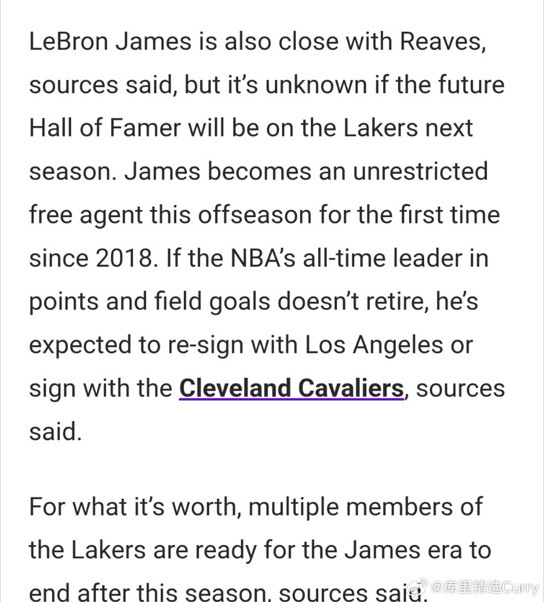 Ashish Mathur：湖人计划休赛期5年2.4亿美元续约奥斯汀·里夫斯，多