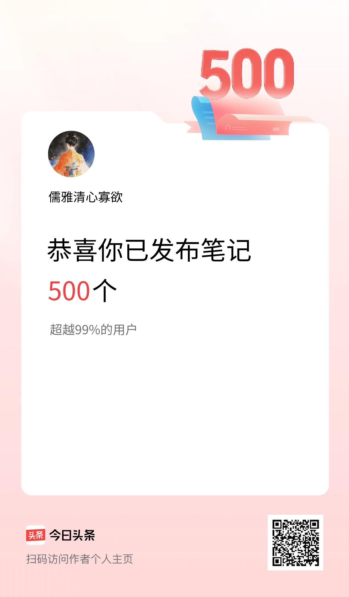 我在头条累计投稿笔记500个