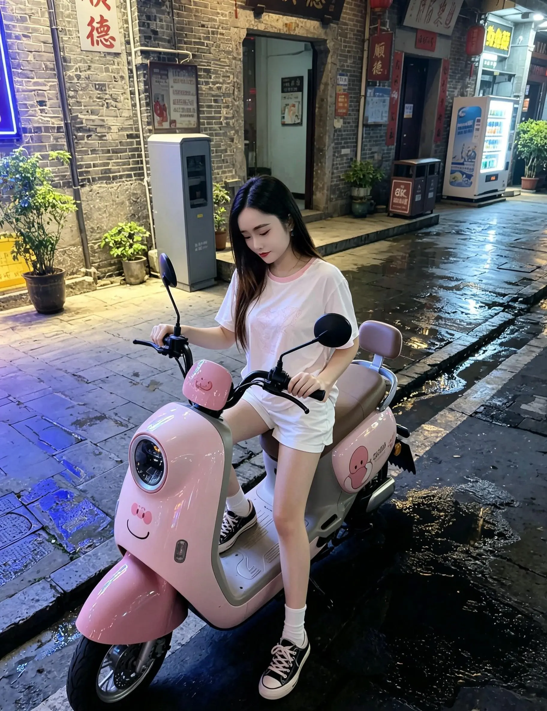 AI古街清新写真 大长腿美女