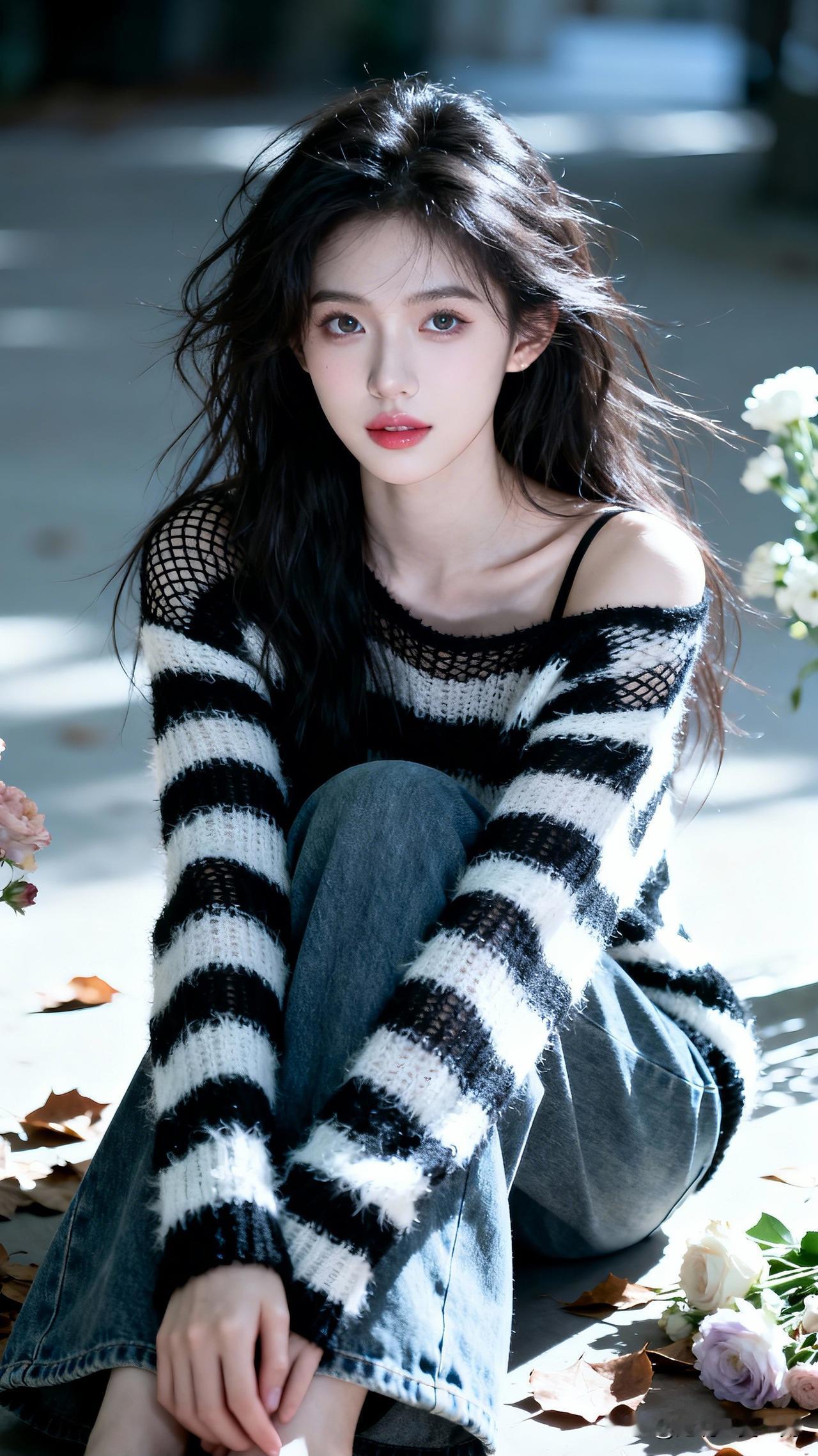 秋风起，落叶时，美人倚栏思。秀出手机中的美照吧 秋日暖阳下，黑发少女静坐，黑白条