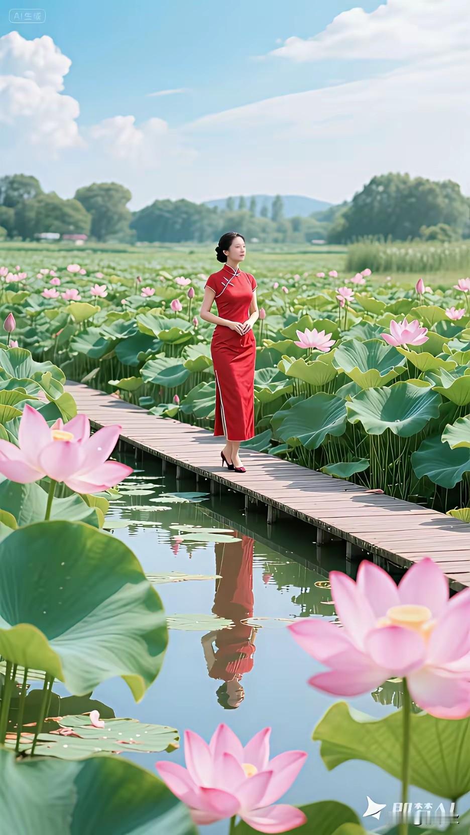 上联:百亩莲花艳
下联:千把雨伞绿