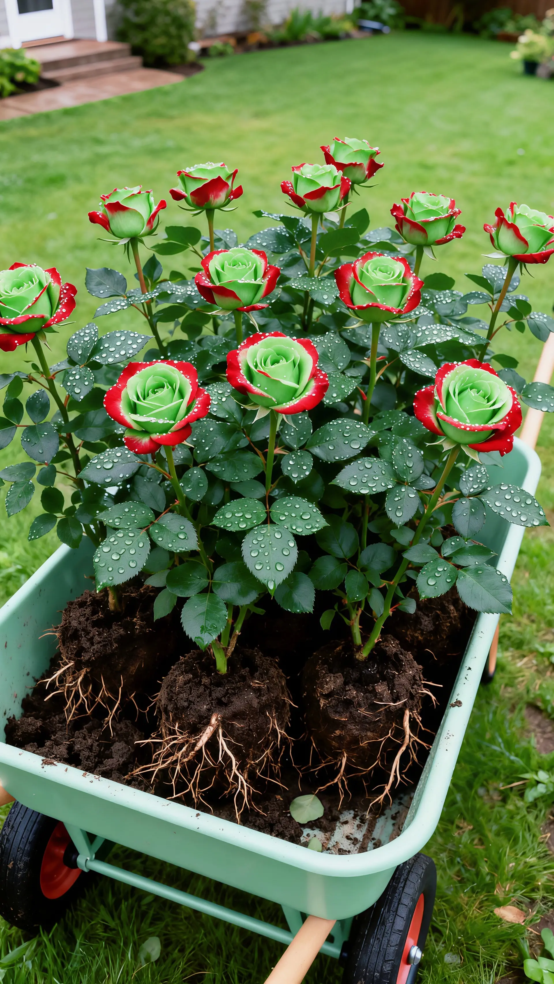 别养普通玫瑰了！苏格红绿玫瑰老桩苗，绿瓣红心超稀有，老桩易活、当年爆花...