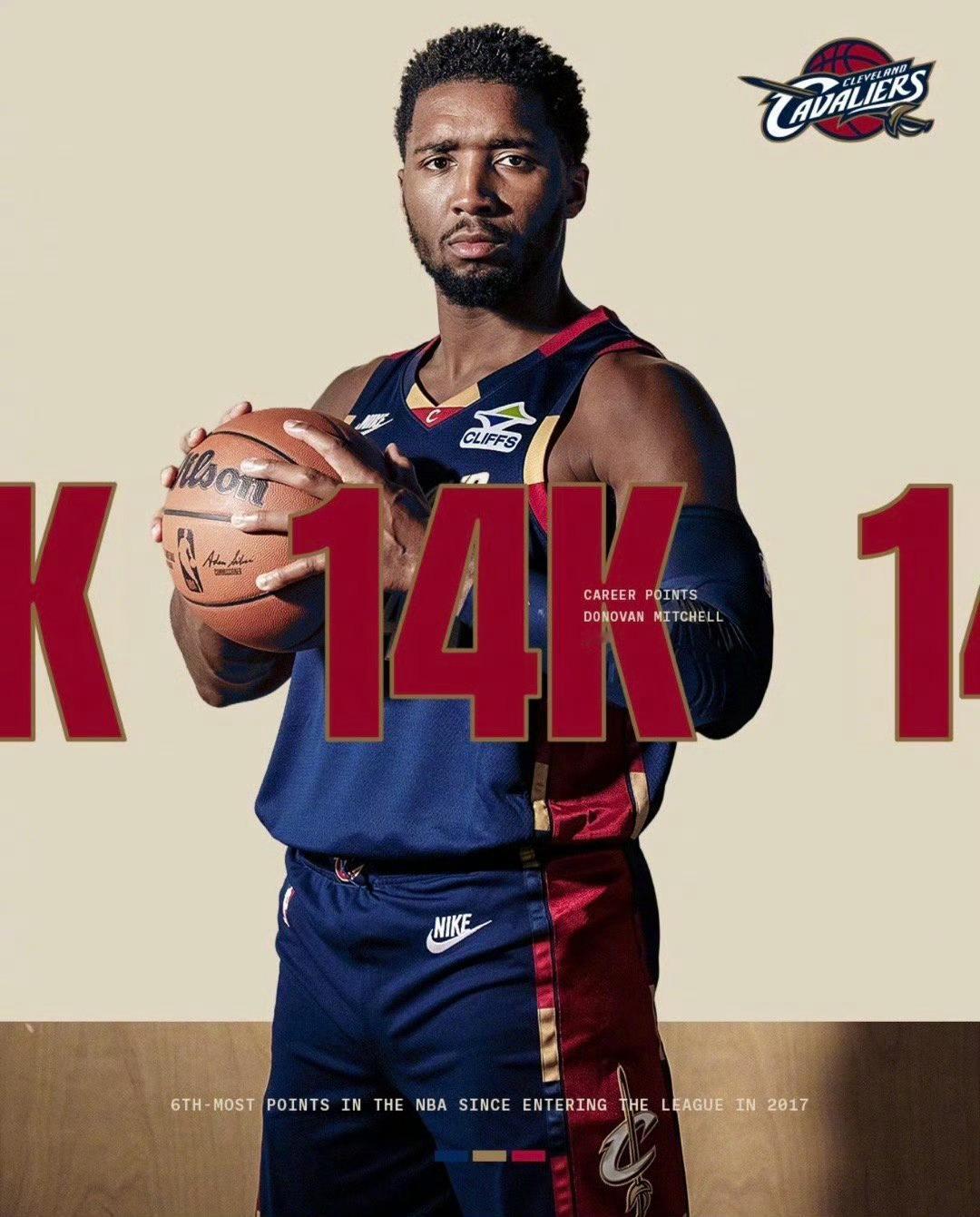 骑士米切尔nba 恭喜米球王达成生涯里程碑14000分