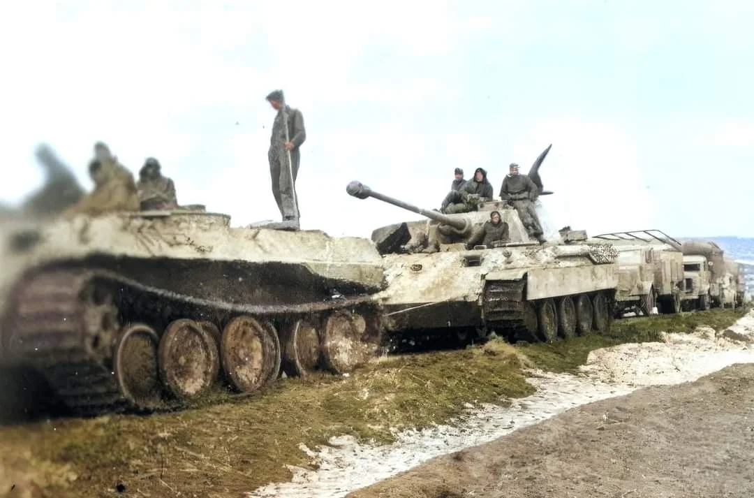 一辆Bergepanzerwagen牵引着一辆早期的Panzer V Panth...