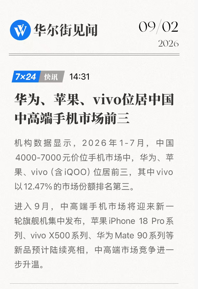 2026年上半年成绩报告：华果 V，中国中高端手机市场前三[加油][加油] ​​