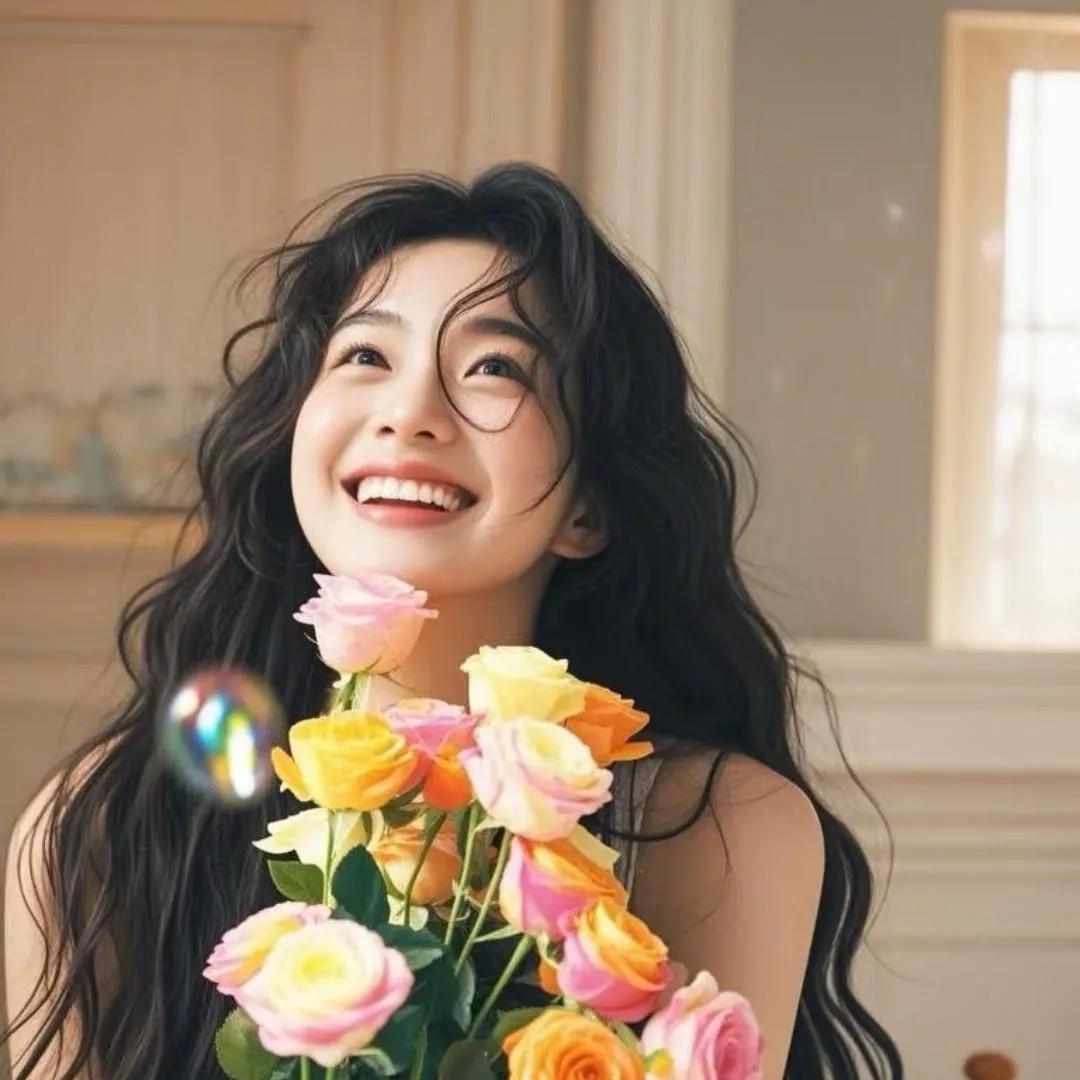 元气少女与五彩缤纷的玫瑰一起绽放，微笑中尽显青春活力！🌹😊少女感笑容 少女感