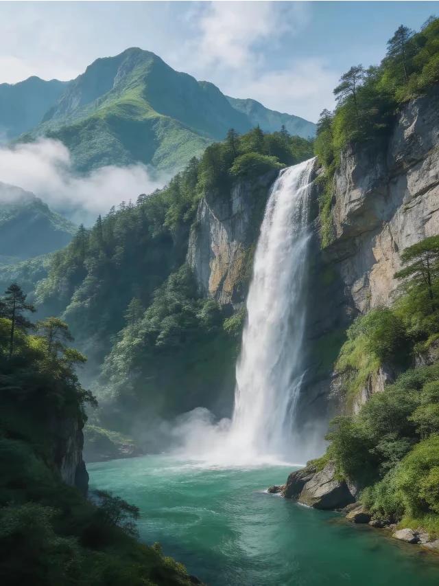 上联：苍山飞白瀑
下联：凌空挂珠帘