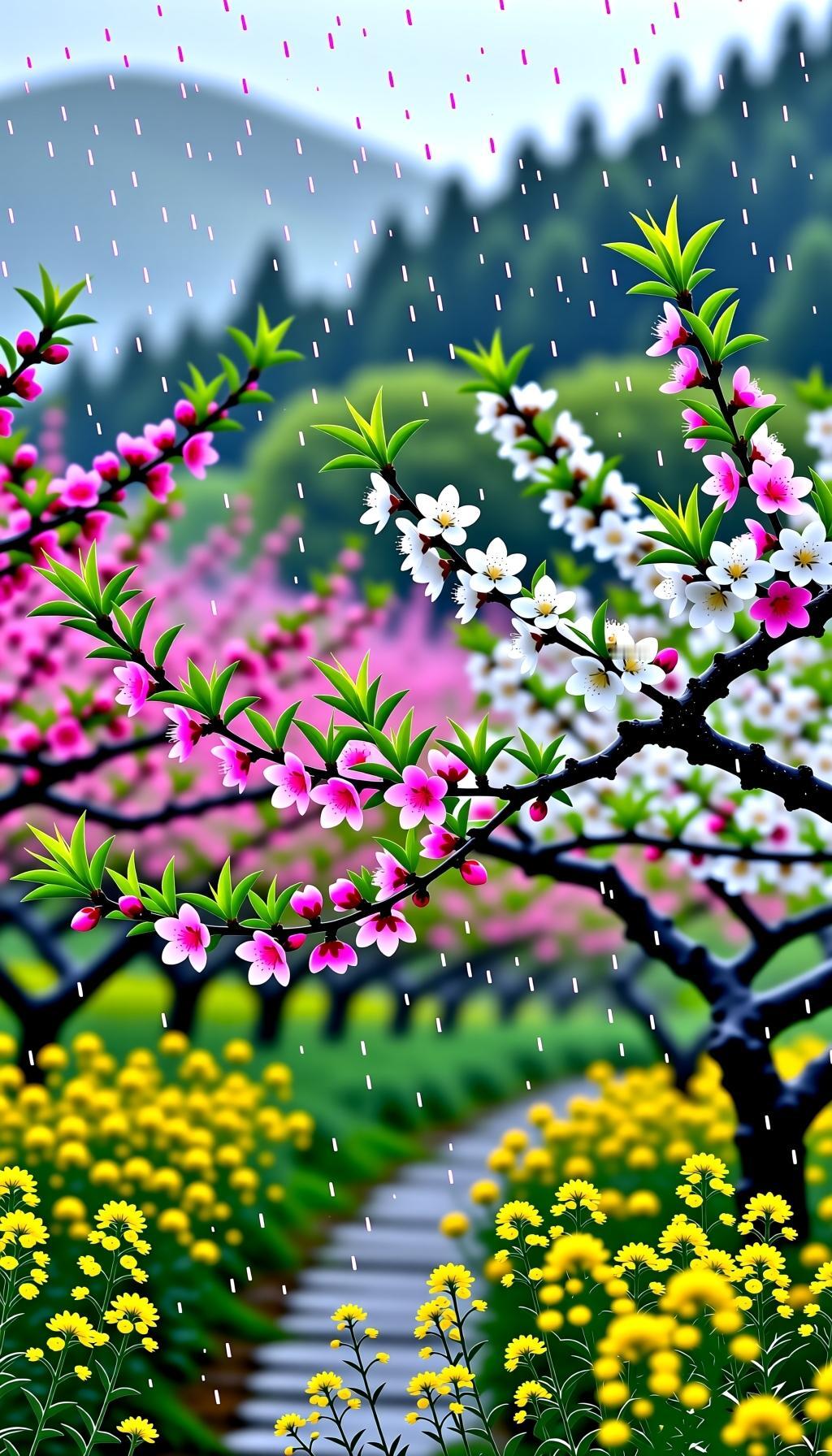 上联:满园桃李迎春雨，
下联:片片绿叶送和风。