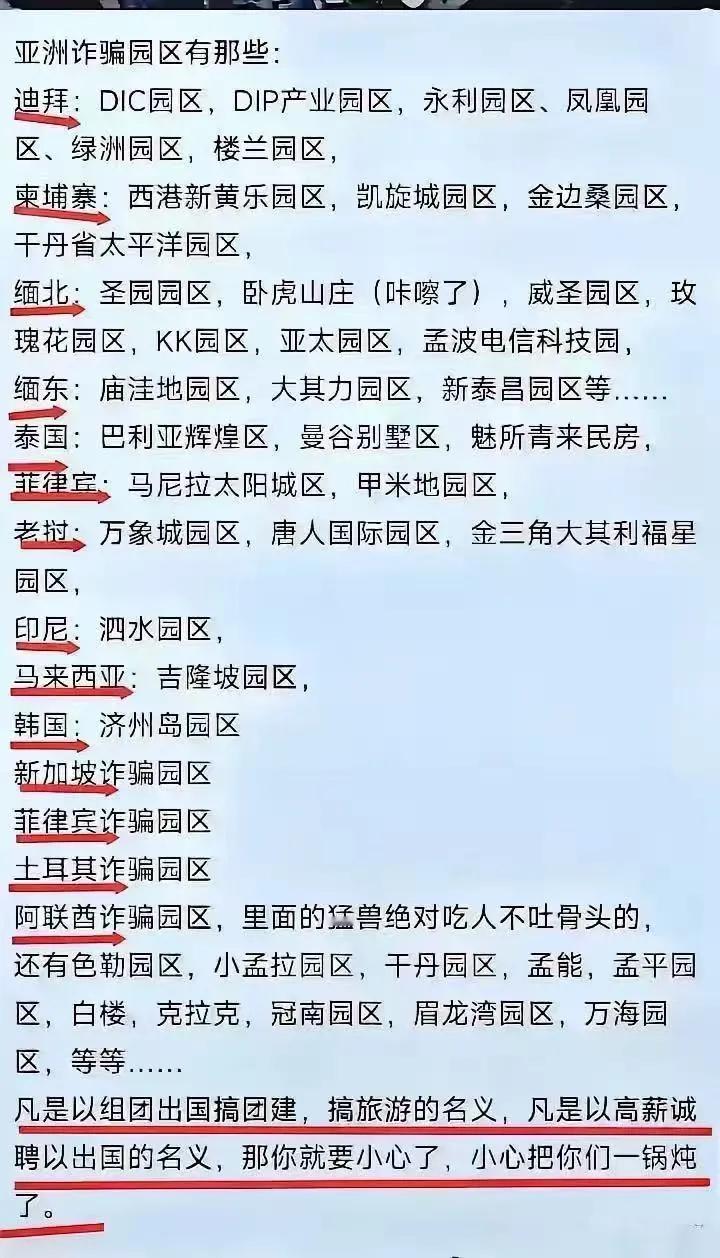 亚洲诈骗园区有那些:
迪拜: DIC园区，DIP产业园区，永利园区、凤凰园区、绿