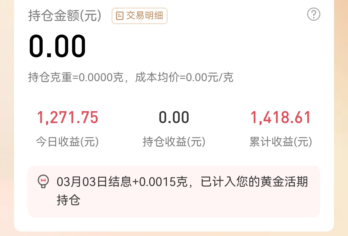 今早清仓了，赚了 1400 块钱，感觉我是投机，不是投资。黄金跌破5100美元 