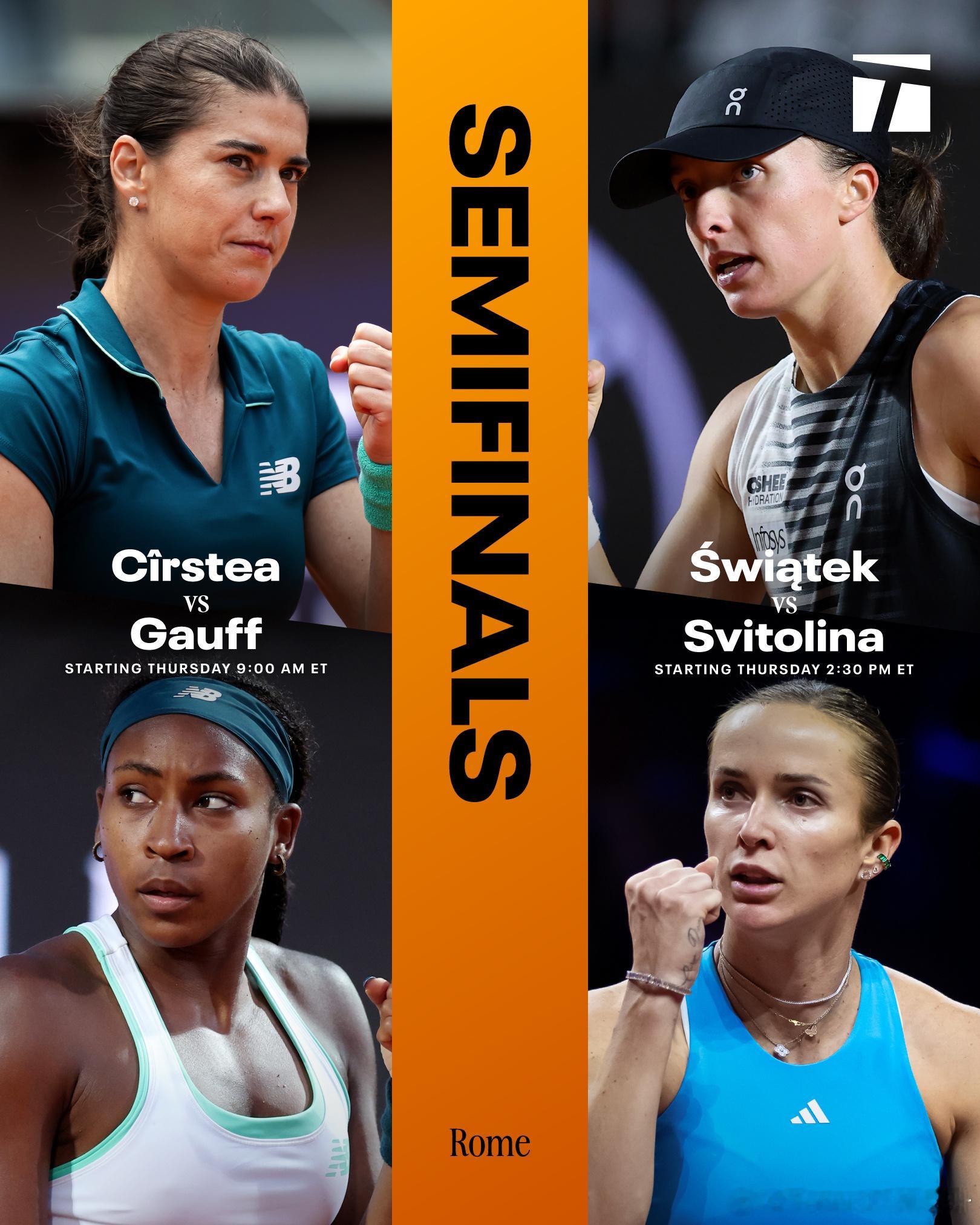 🟠WTA1000罗马女单四强对阵【26】🇷🇴科斯蒂亚 vs 【3】🇺🇸