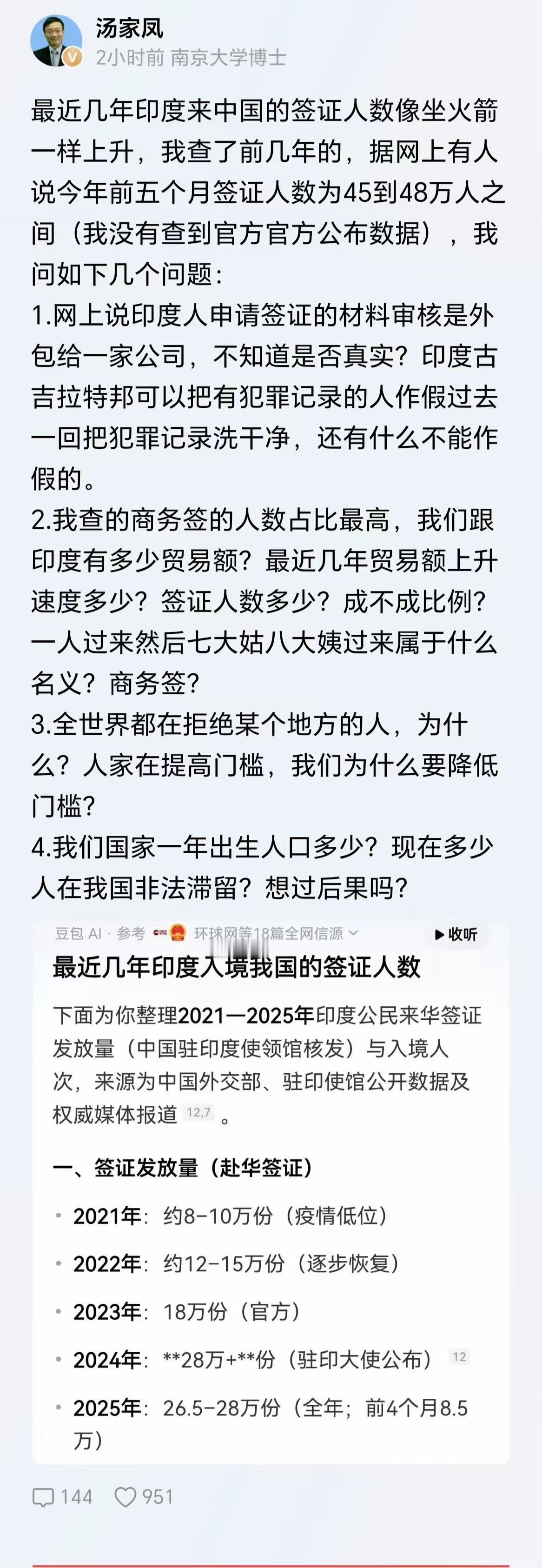 希望有更多的像汤教授这样的有识之士站出来发声，向印度人说不，为了社会的秩序，为了