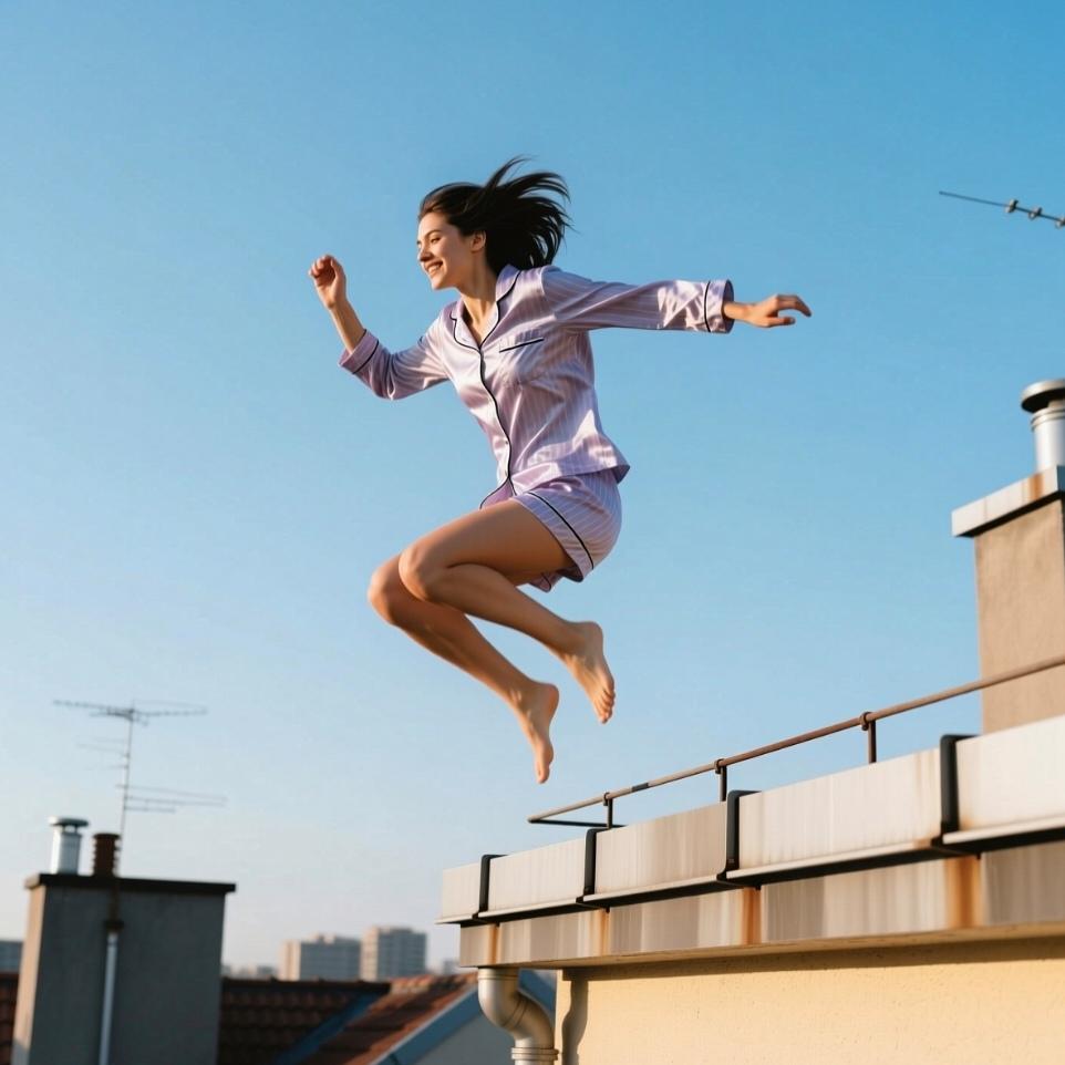 在梦中跳楼，不是坠落，而是飞翔的开始。

一脚踏出楼顶，心没慌，反觉自由。

风