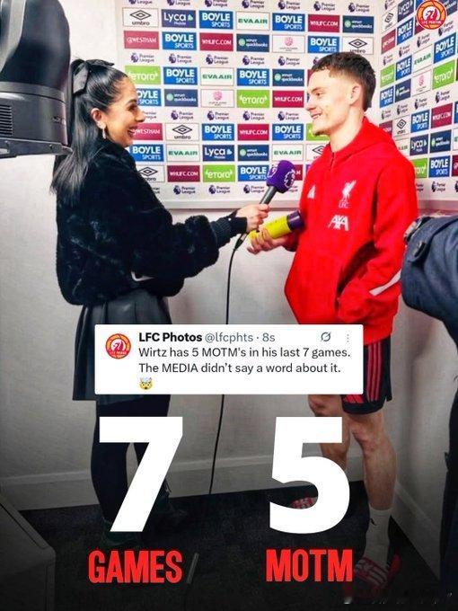 状态越来越好！维尔茨最近7场比赛5次当选最佳球员我也在范特西联赛中入手了维尔茨 