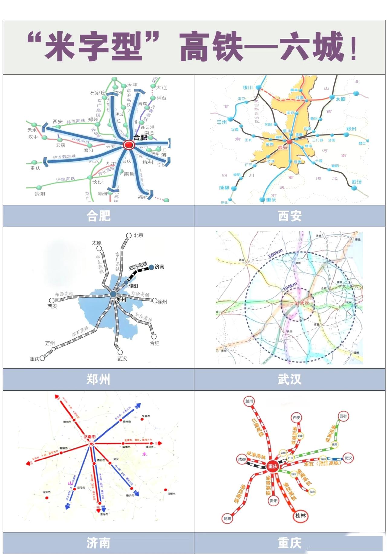 “米字型”高铁规划，全国仅六城！[赞][赞]

个人意见：只有郑州是真正的米，8