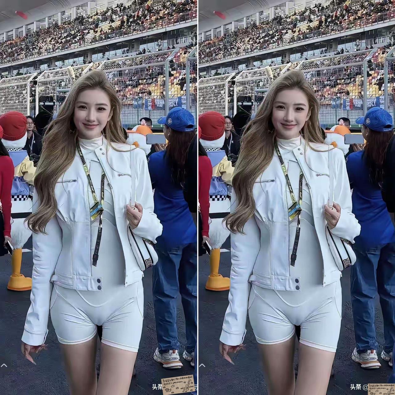 谁能想到，
F1上海站的赛道边，
最吸睛的不是轰鸣的赛车，
而是这位一身白的小宁