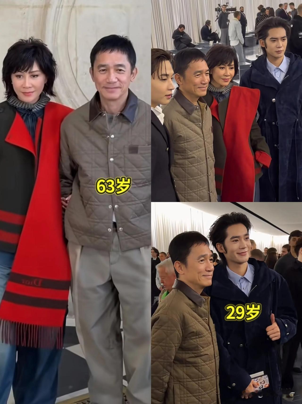 天啦，素颜这个状态也太令人羡慕了吧！
63岁梁朝伟和29岁于适同框，颜值完全不输