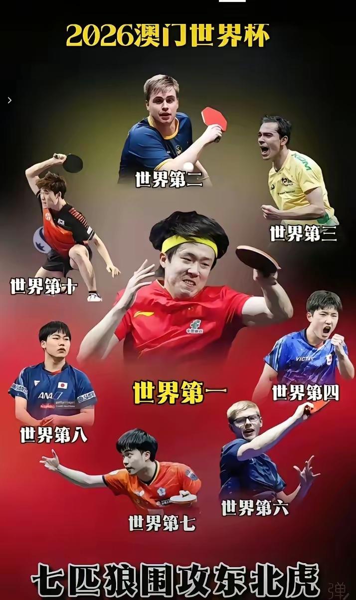 呵呵呵，这就是赤裸裸的现实！太真实了！
如今世界男乒，简直就是七匹狼围攻东北虎，