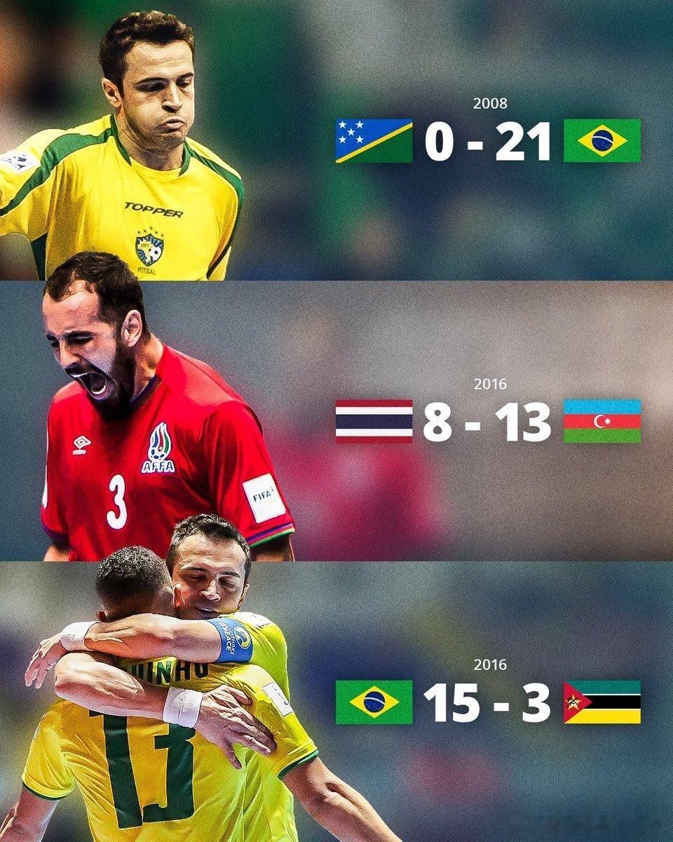 世界杯，不缺进球2008年巴西，所罗门群岛 0-21 巴西2016年哥伦比亚，泰