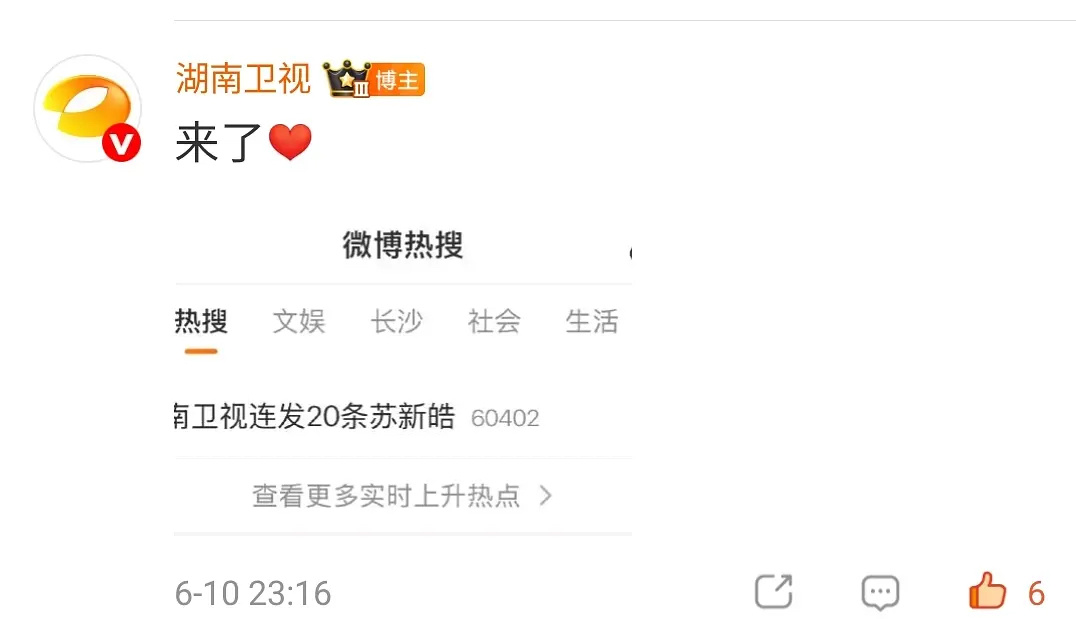 他超爱湖南卫视连发20条苏新皓