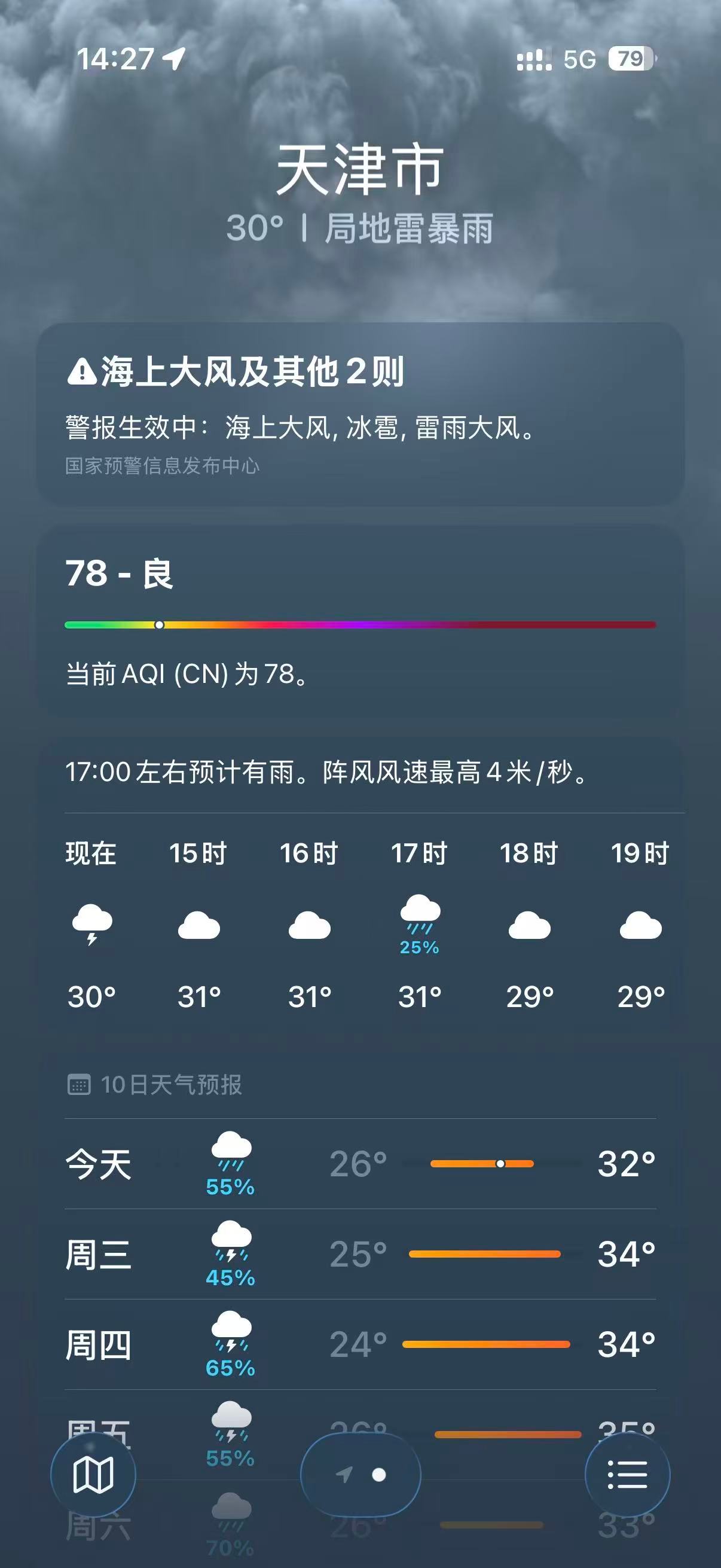 苹果和安卓天气预报谁更准 前两天刚和老婆讨论过这个问题，周二下午2点多的时候，我