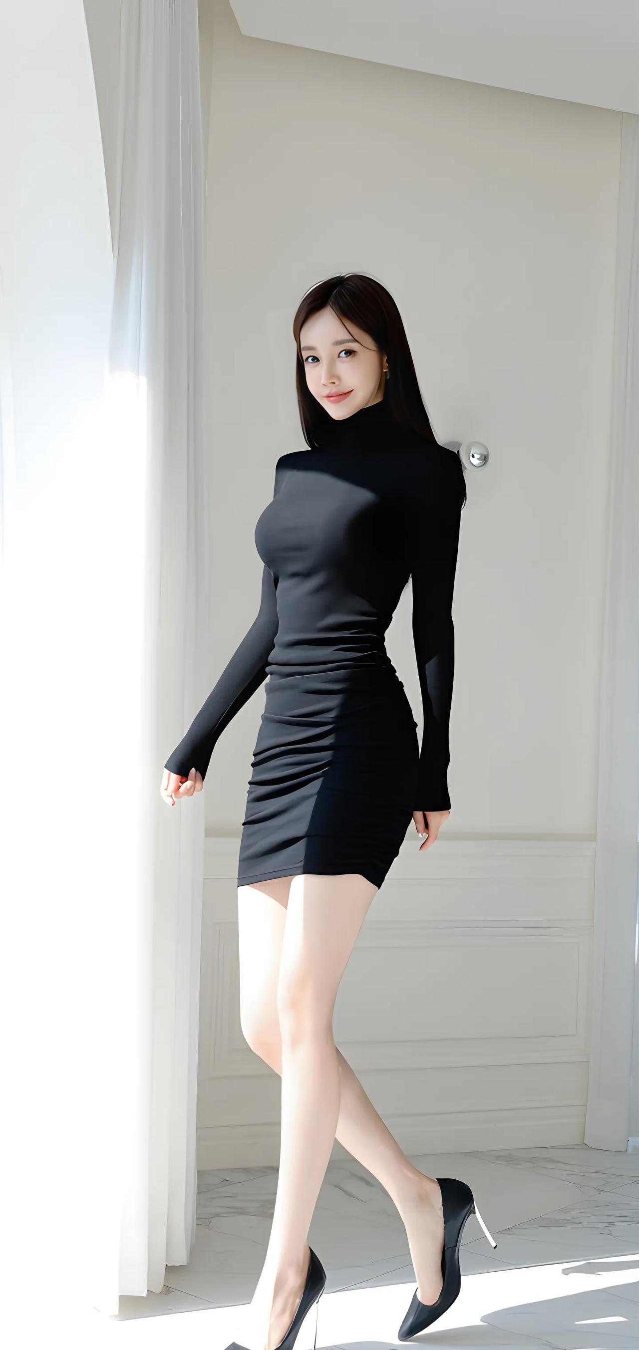 优雅黑裙，自信姿态，尽显女性魅力！