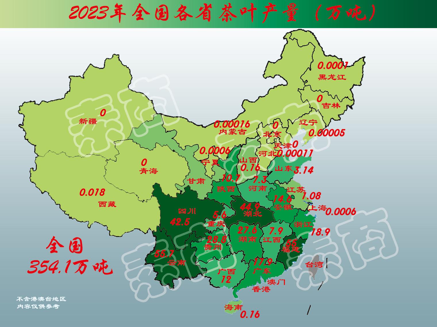 2023年全国各省茶叶产量。不含港澳台，内容仅供参考