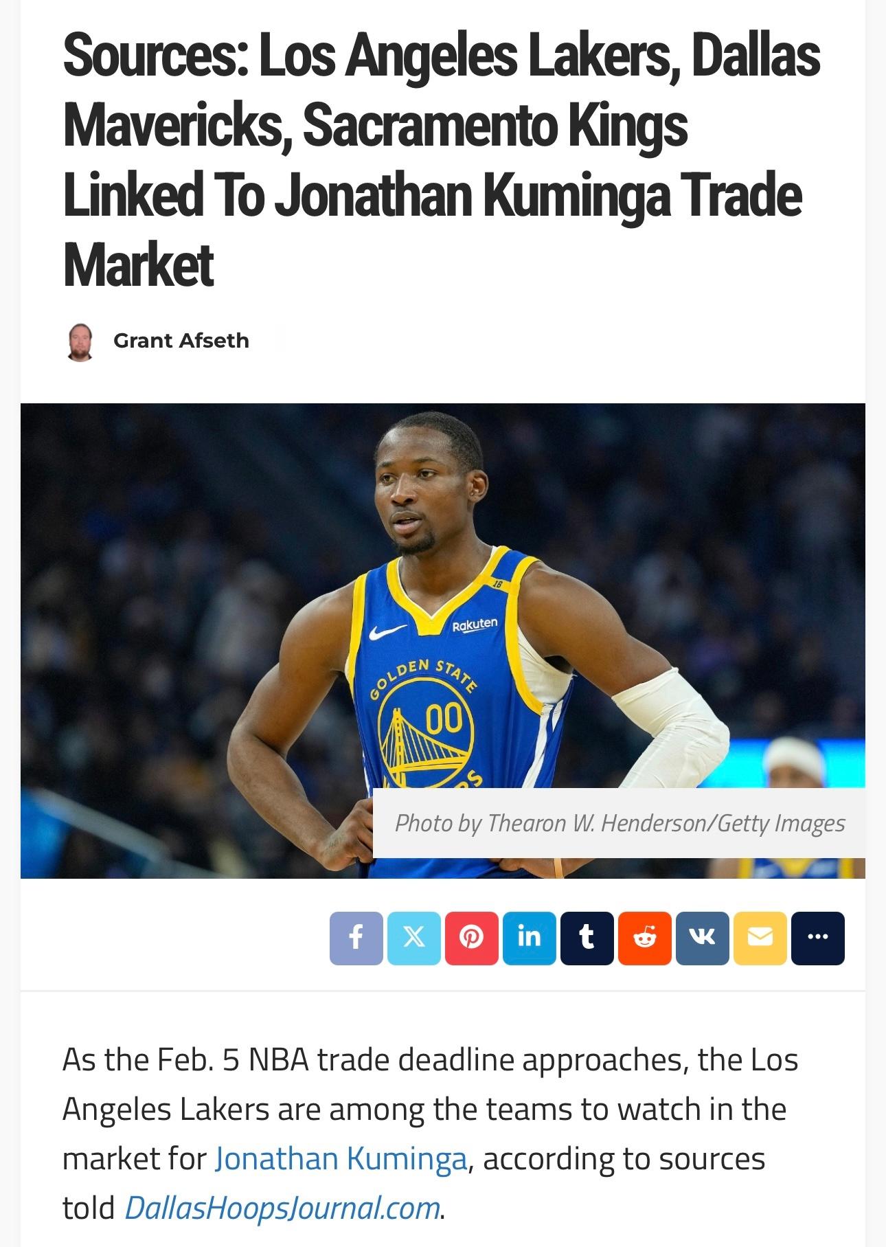 独行侠记者Grant Afseth：湖人、独行侠、国王均对库明加有意。 