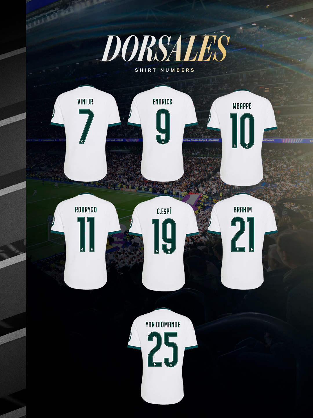 官推：皇马2026/27赛季球衣号码！🔢halamadrid