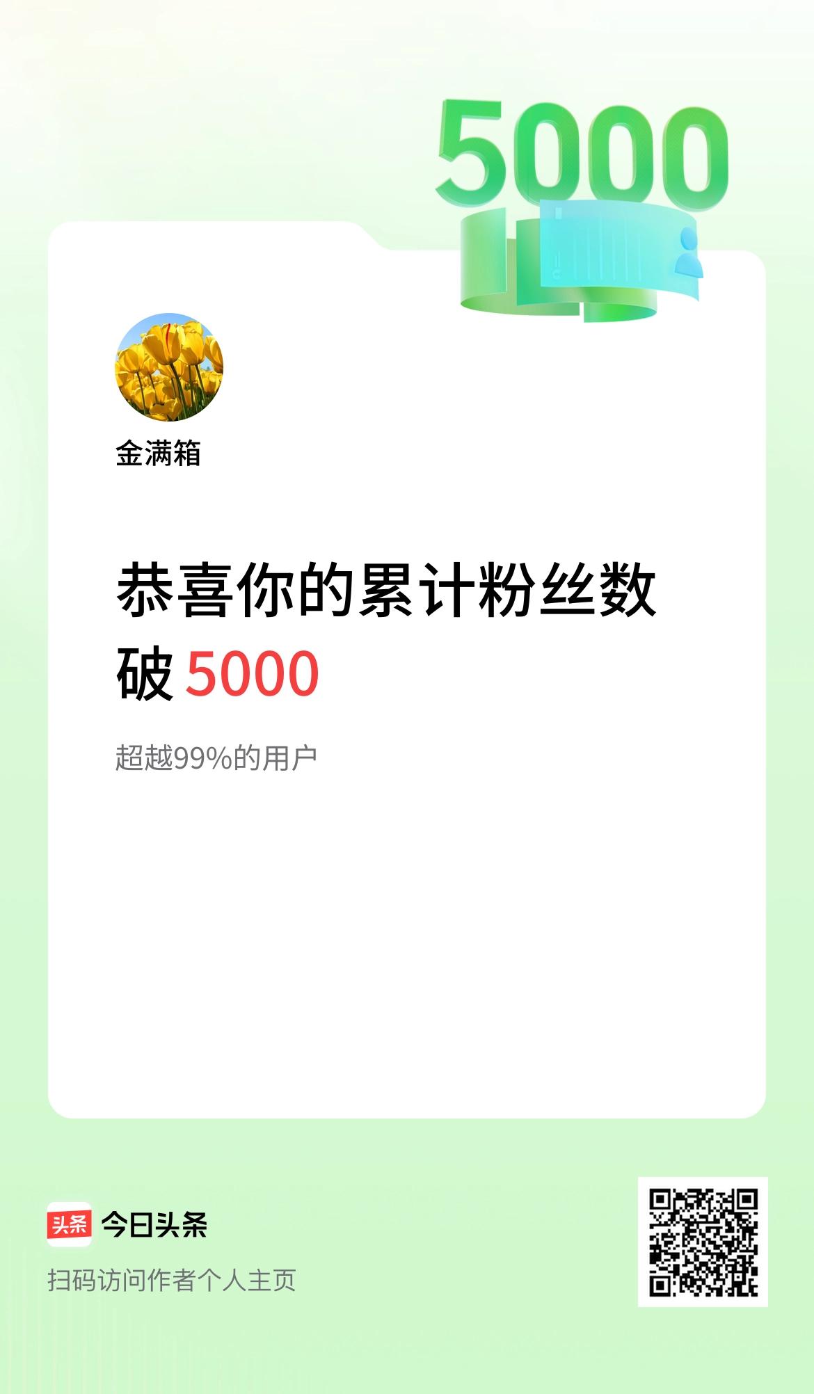  我在头条累计粉丝数破5000啦！