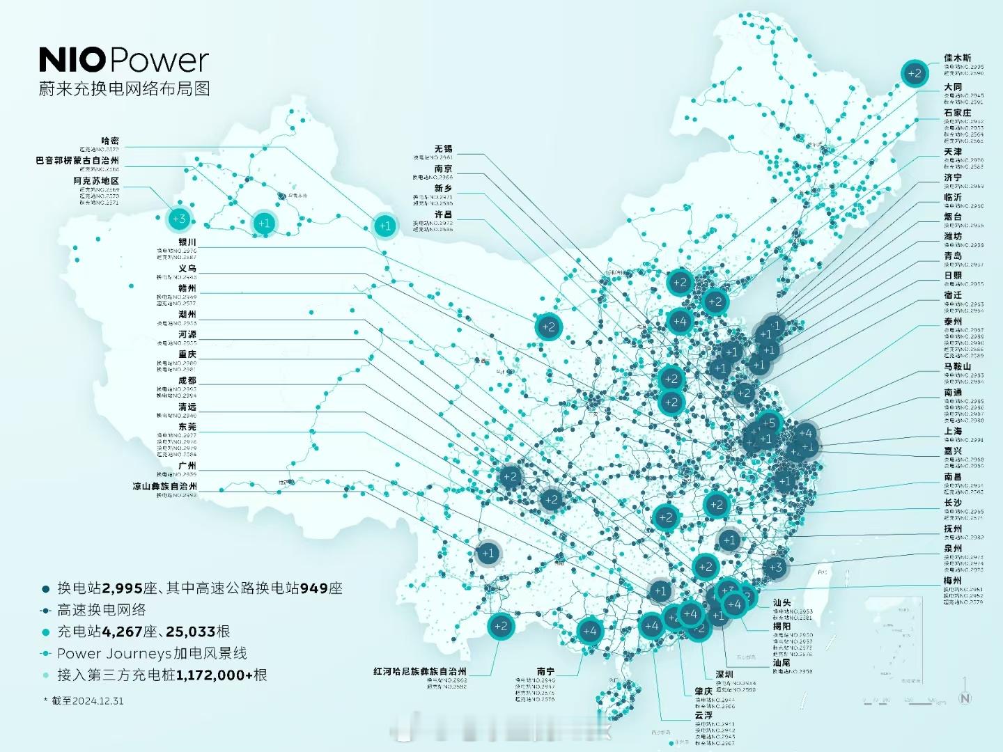2024年最后一天蔚来这再下几个站，这个图就装不下了NIO Power真·基建狂
