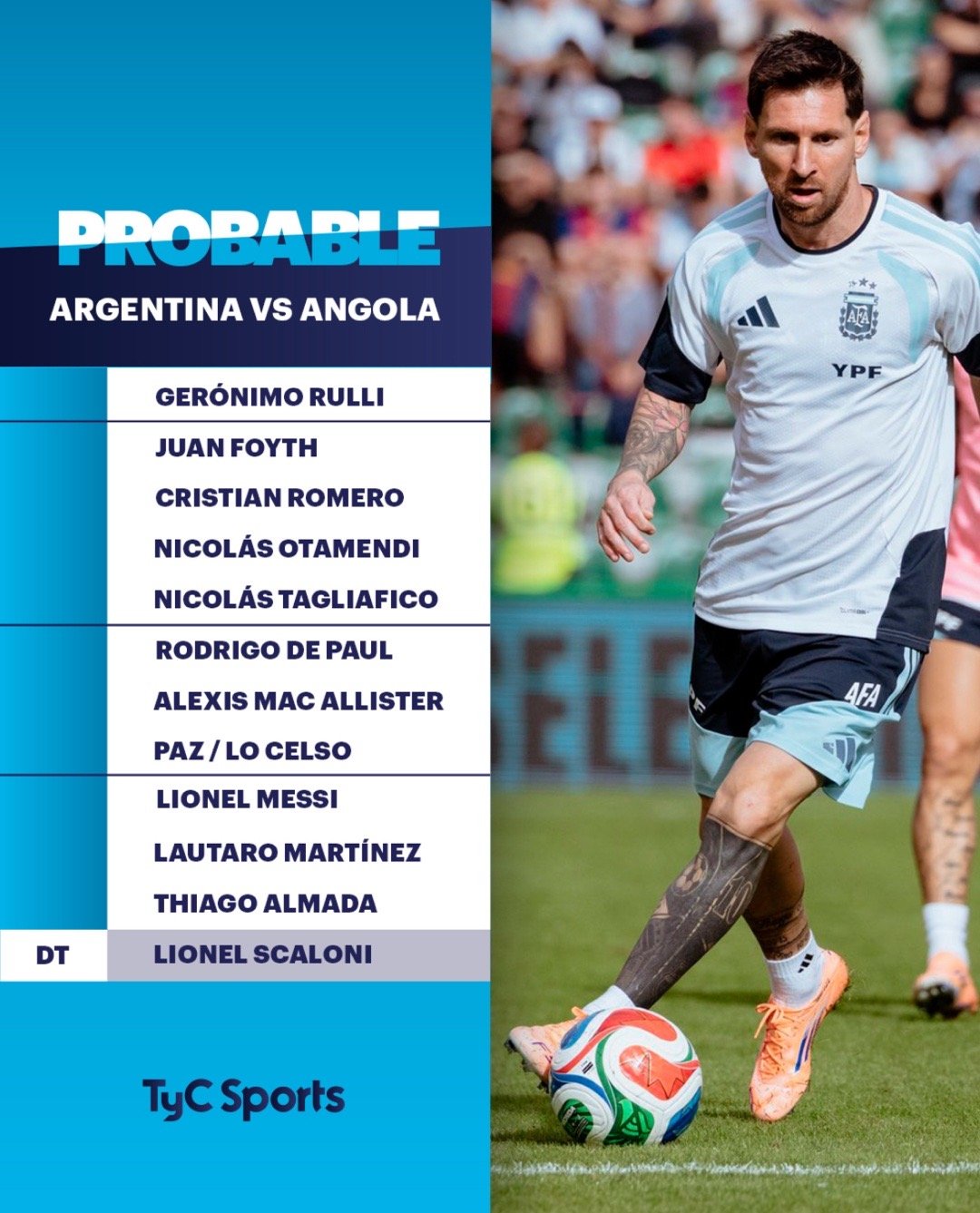 🔥Tyc预测首发：🇦🇴 🇦🇷鲁利；福伊特、库蒂、奥迪、塔利亚菲科德保罗