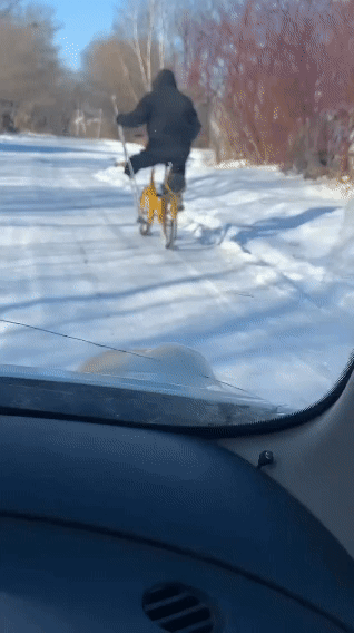 “没有同情，没有嘲笑，全是敬佩”！冰天雪地里，一位腿部残疾的大爷骑车追逐着冬日里
