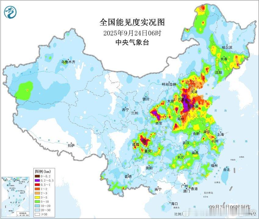 【大雾】今晨在四川盆地、陕西、山西、河南、山东、河北等地出现了大雾。经典的雨后放