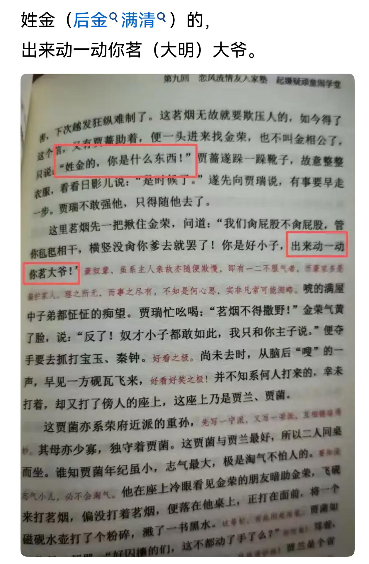 姓金（后金满清）的，你是什么东西，
出来动一动你茗（大明）大爷。