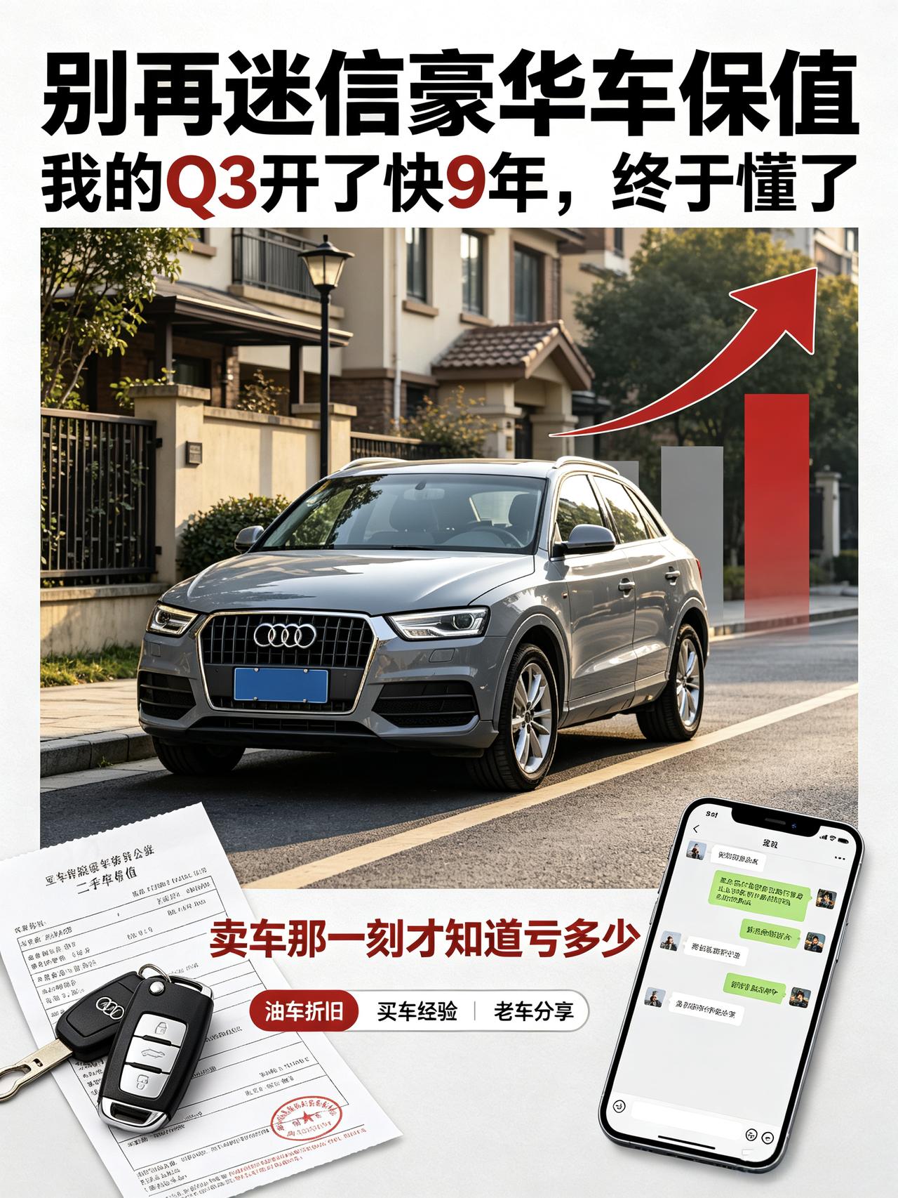 我的17年奥迪Q3，算下来马上快9个年头了，闲得没事我去二手车平台估了下价，看完