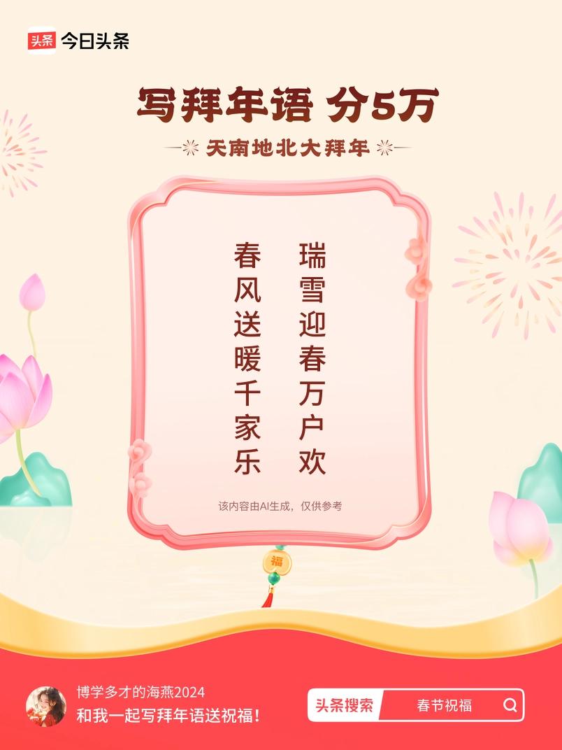 写拜年语送祝福新春拜年送祝福！我的祝福是：“春风送暖千家乐，瑞雪迎春万户欢”！快