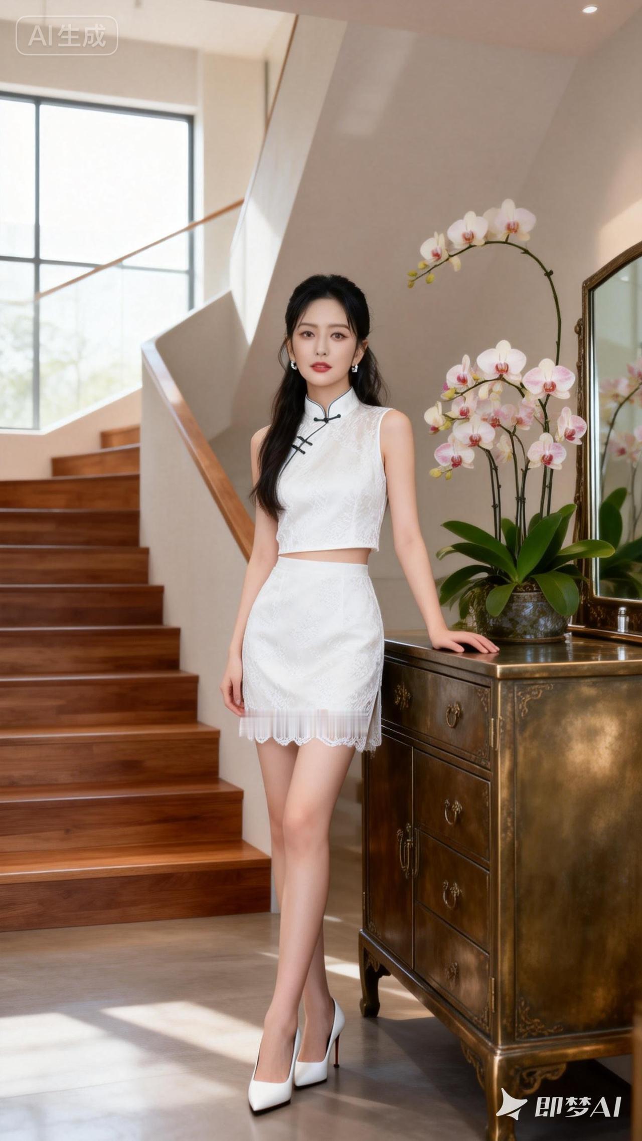 优雅白裙，尽显东方韵味，复古与现代的完美结合。