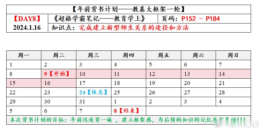 #山东超格年前背诵计划# 年前背诵计划第八天任务已发布[比耶]《教育学上》杀青！