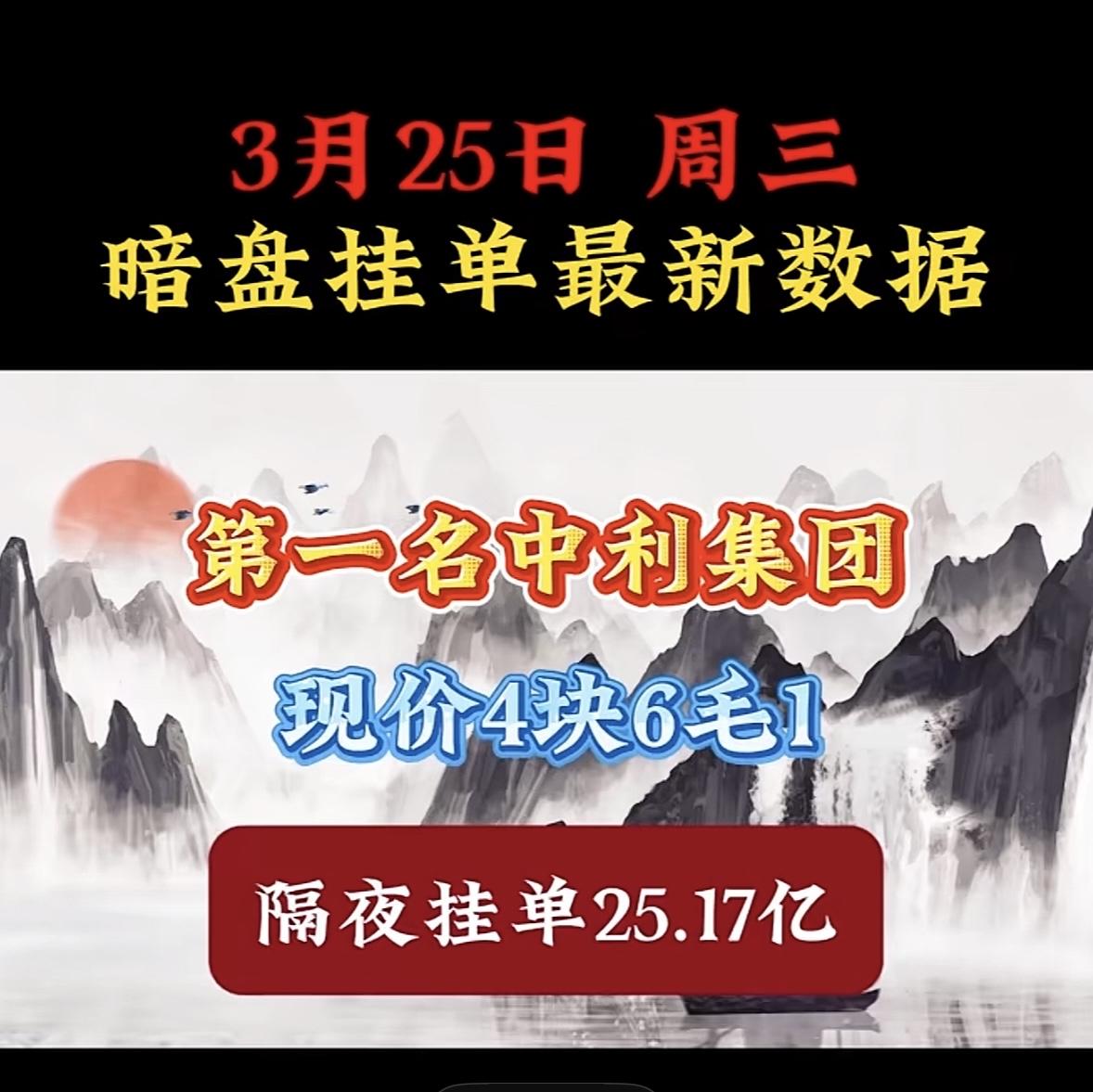 3月25日暗盘隔夜挂单排行榜出炉

今天周三，辽宁能源股价5块2，挂单12.06