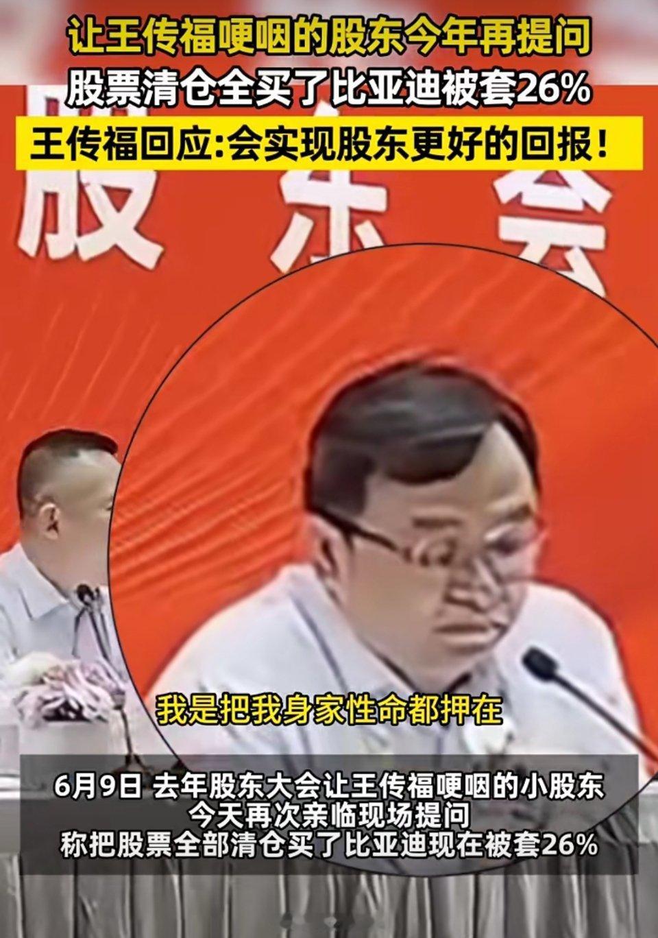 股东贴脸王传福：all in比亚迪结果被套26%，很伤心。