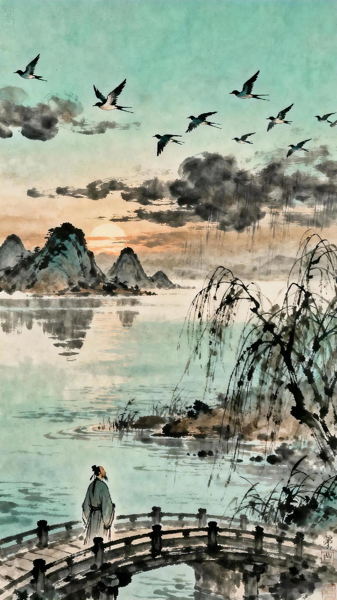 《点绛唇》宋、姜夔。
燕雁无心，
太湖西畔随云去。
数峰清苦。
商略黄昏雨。
第