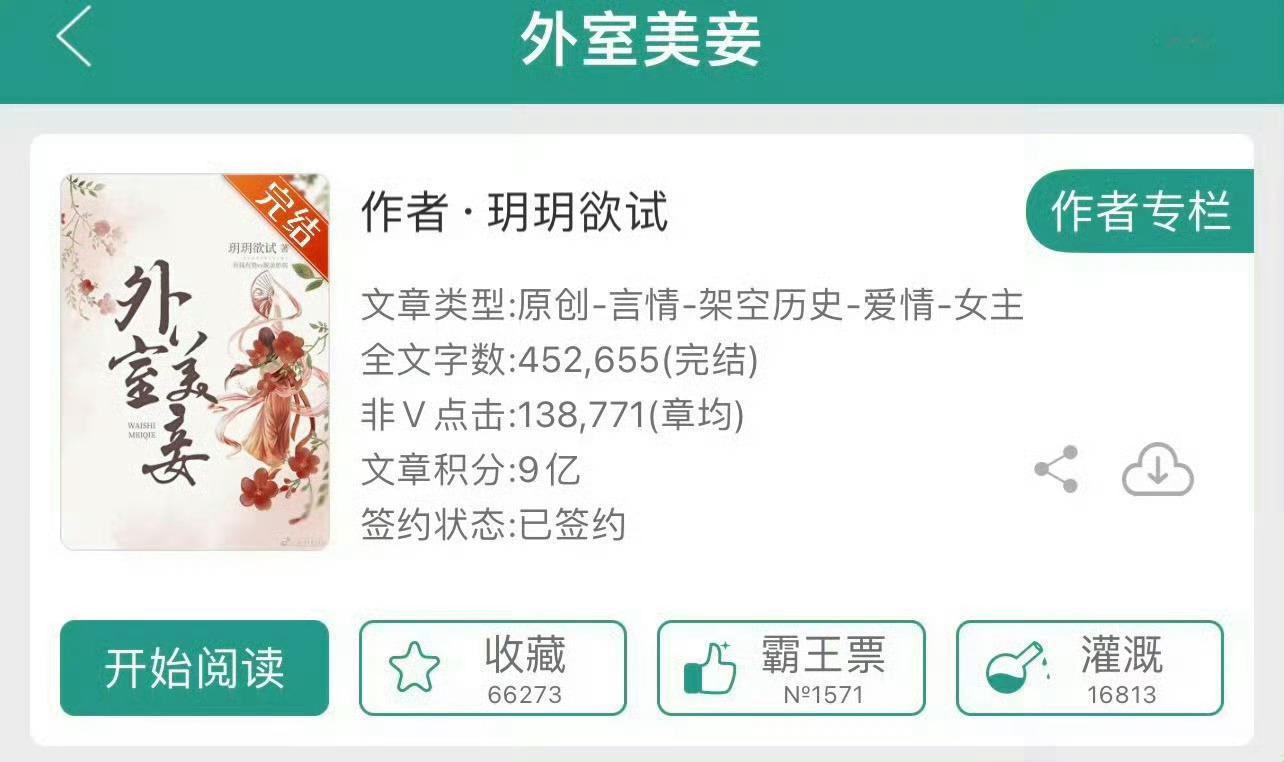 小说推荐：《外室美妾》 作者:玥玥欲试简评：娇弱貌美女主vs有财有势男主，强取豪