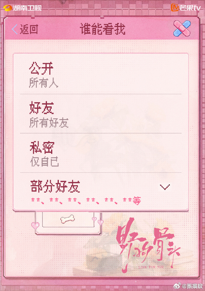 张婧仪朋友圈设置了部分好友可见  张婧仪的部分好友 藤城的风、年少的回忆全部分组