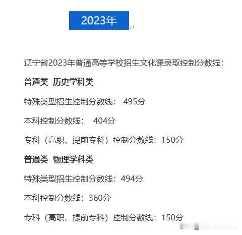 辽宁省近三年高考录取分数线（供2024高考志愿填报参考）

辽宁省2023年普通